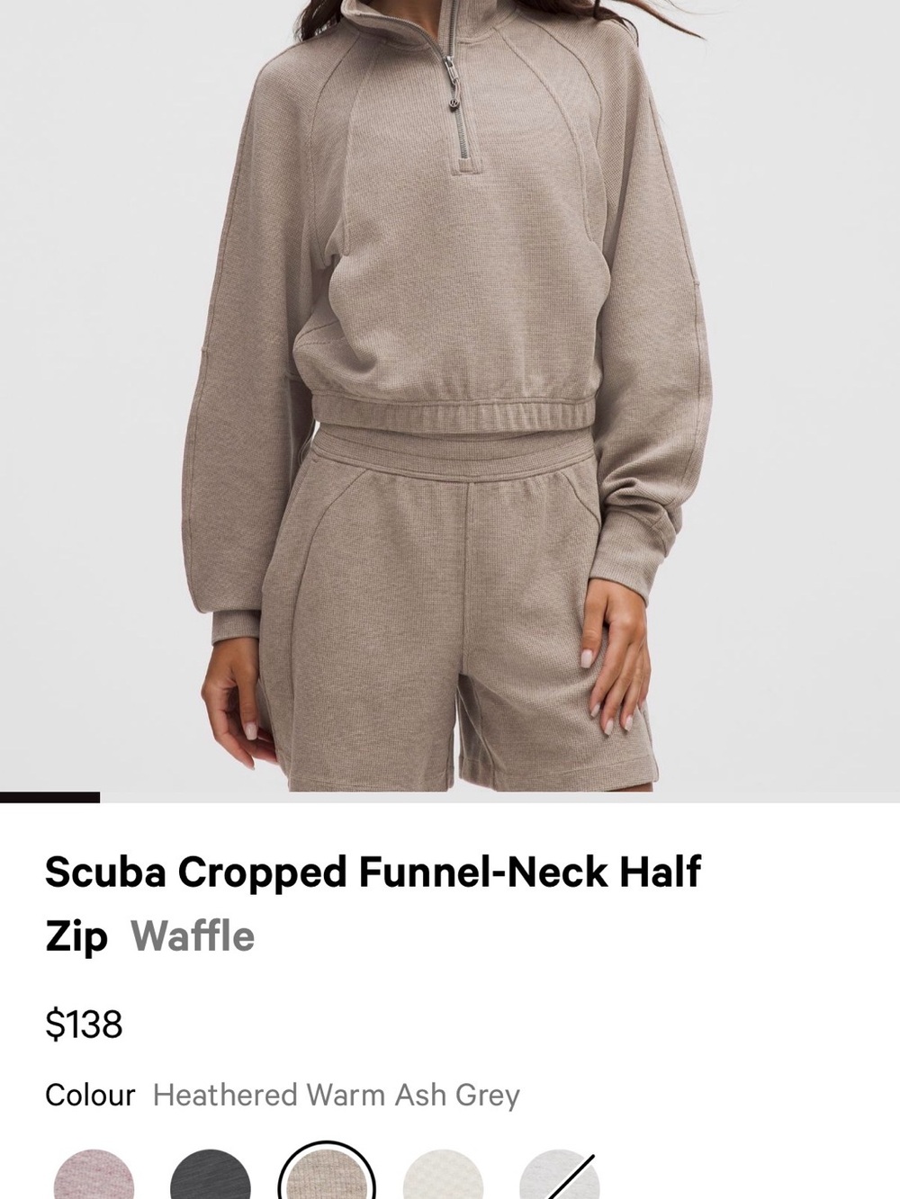lululemon athletica Scuba Cropped Funnel-Neck Half Zip- Heathered Warm Ash Grey